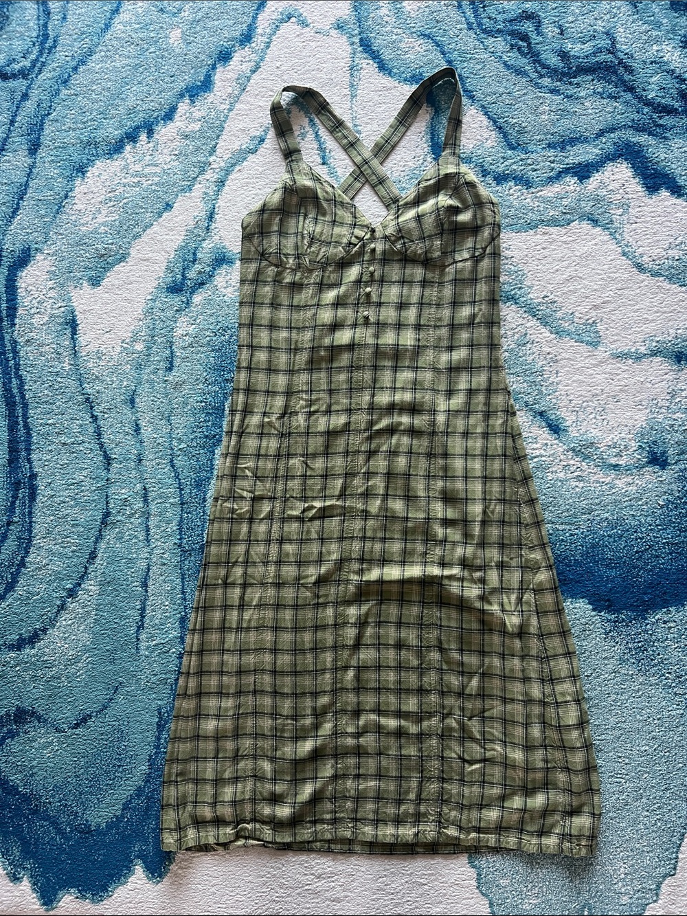 RVCA Green Plaid Dress with Crisscross Straps
